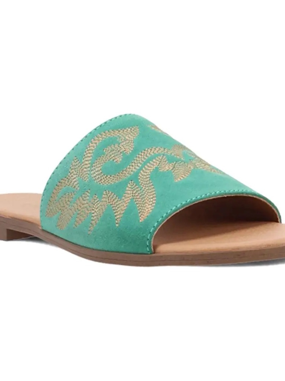 NWT Dingo Lasso Sandal - Teal Slide Sandal with Gold Embroidered Accent
